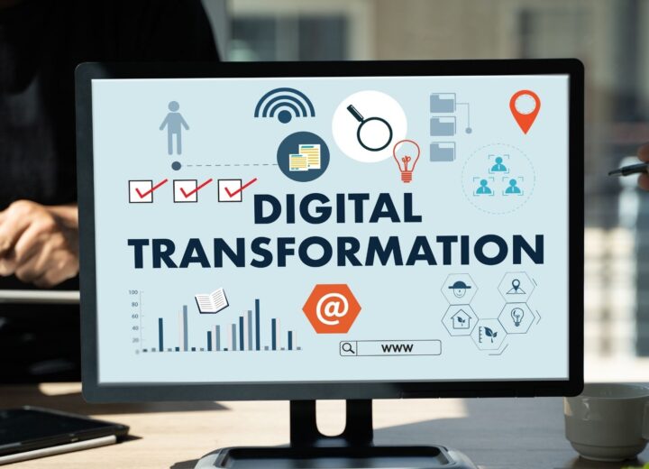 The image shows digital transformation on a desktop screen